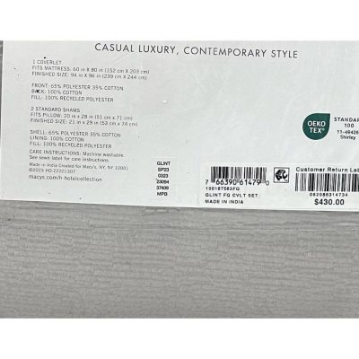 Hotel Collection Glint Full/Queen Quilted Coverlet Set Silver 7