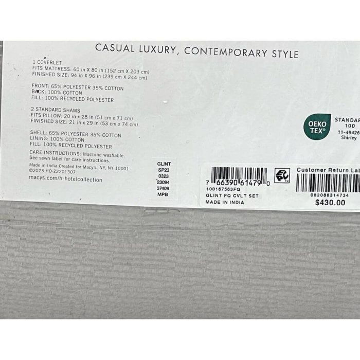 Hotel Collection Glint Full/Queen Quilted Coverlet Set Silver 7