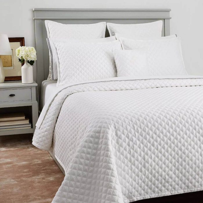 Hudson Park Double Diamond Quilted Coverlet White