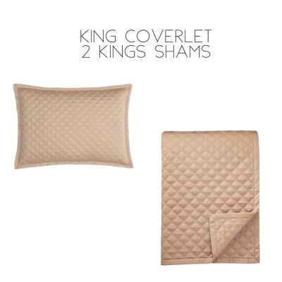 Hudson Park Double Diamond Quilted King Coverlet + 2 King Shams Champagne