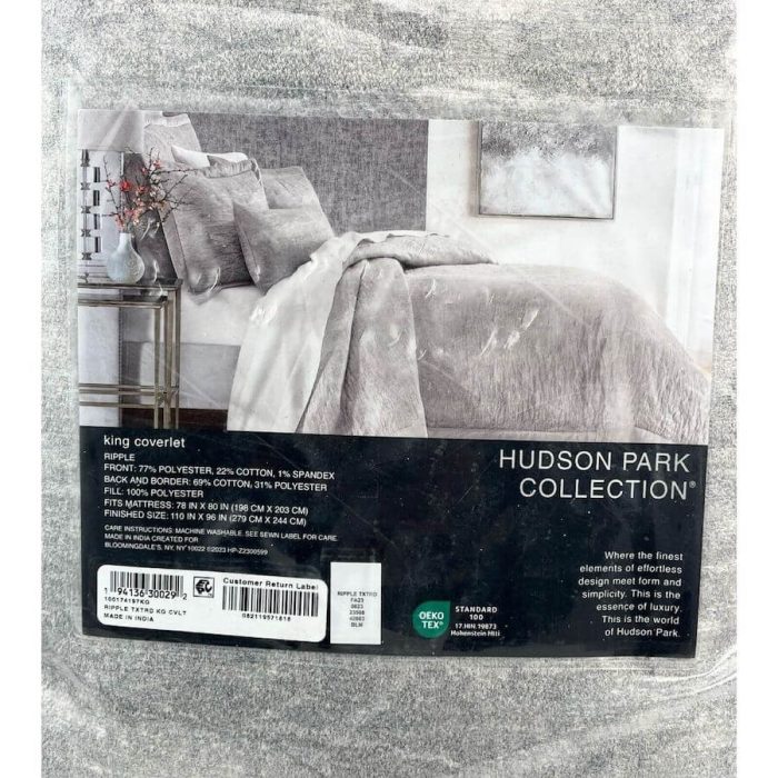 Hudson Park Ripple Texture KING Quilted Coverlet Pale Silver 4