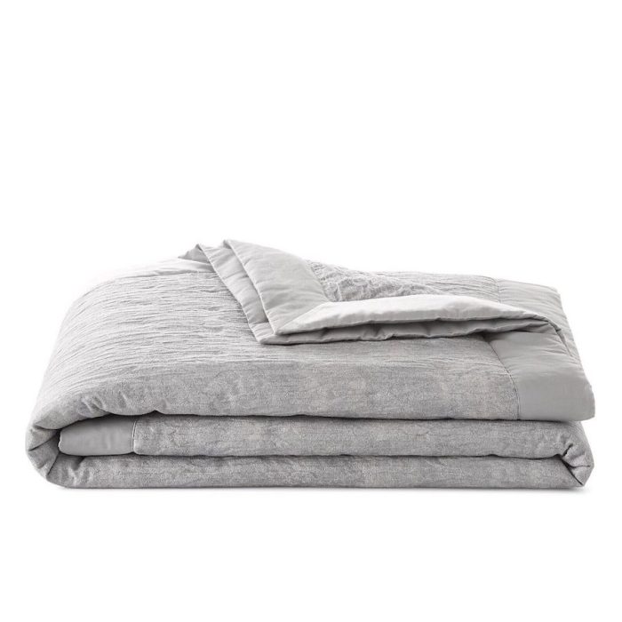 Hudson Park Ripple Texture KING Quilted Coverlet Pale Silver