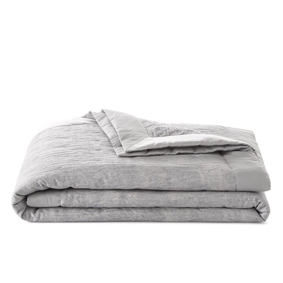 Hudson Park Ripple Texture KING Quilted Coverlet Pale Silver
