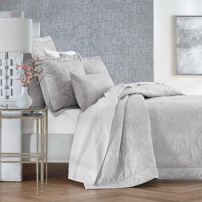 Ripple Texture Quilted Bedding Pale Silver 1