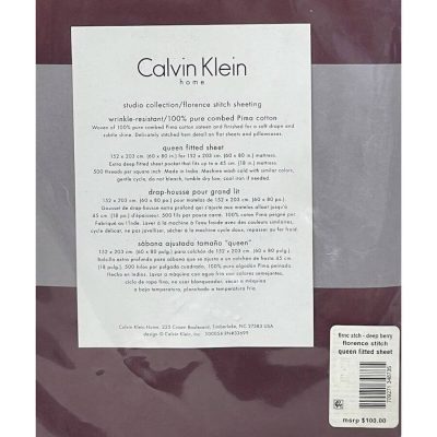 Calvin Klein Florence Stitch Queen Fitted Sheet Deep Berry 4