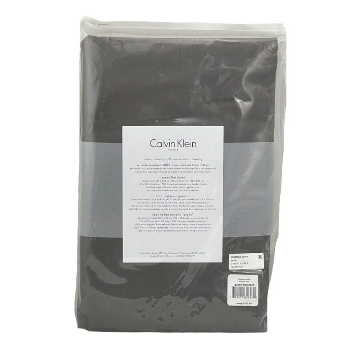 Calvin Klein Florence Stitch Queen Flat Sheet Mink Brown 3