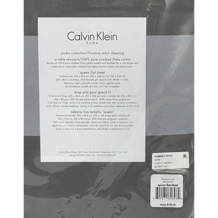 Calvin Klein Florence Stitch Queen Flat Sheet Mink Brown 4