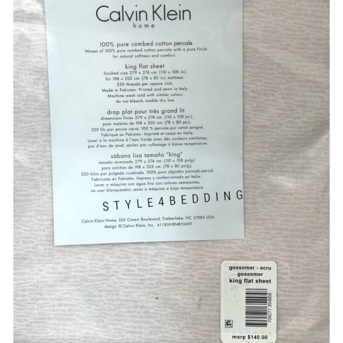 Calvin Klein Gossomer King Flat Sheet + 2 Standard Pillowcases 4