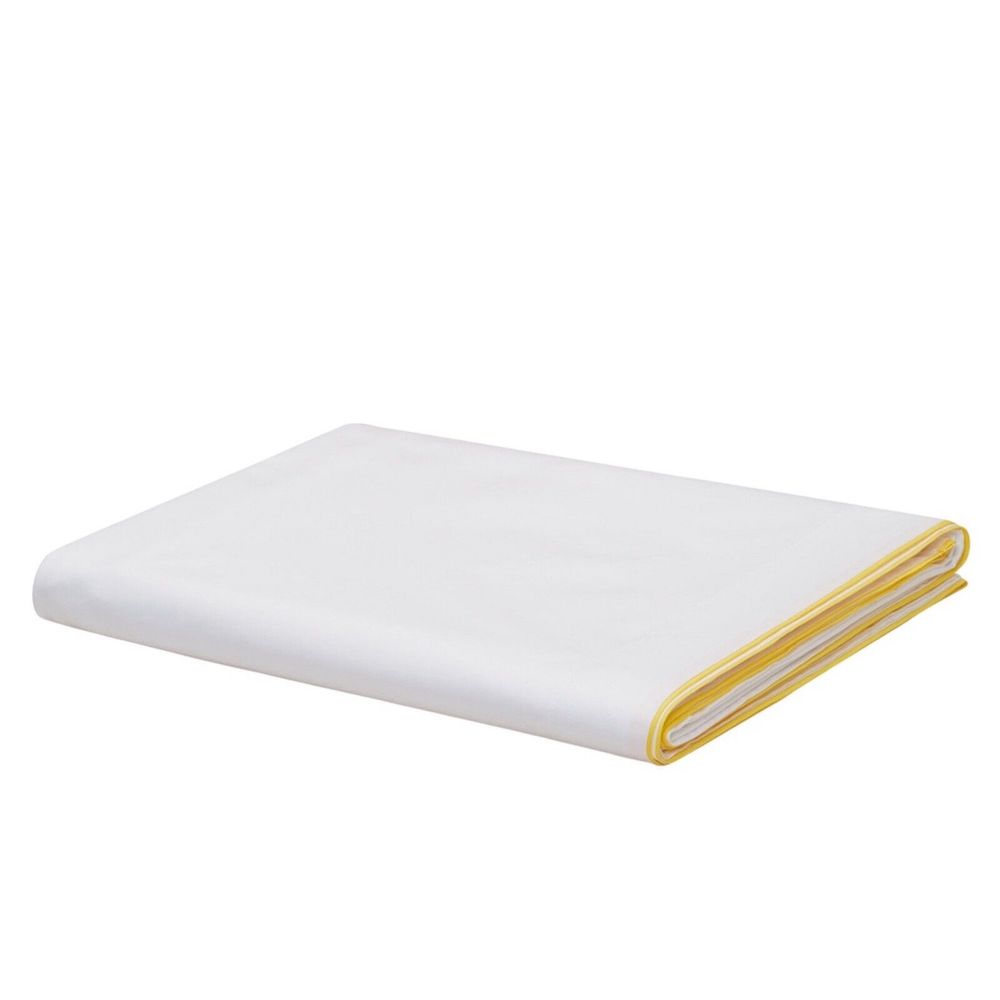 Calvin Klein Series 1 QUEEN Flat Sheet WHITE / YELLOW PIPING Calvin Klein Series 1 QUEEN Flat Sheet WHITE / YELLOW PIPING