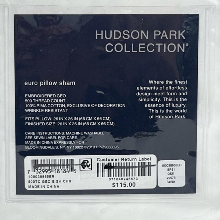 Hudson Park Embroidered Geo EURO Sham Charcoal 4