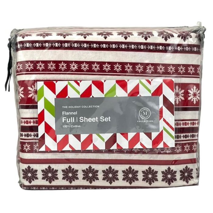 Martha Stewart Flannel Fair Isle Snowflakes Full Sheet Set Red