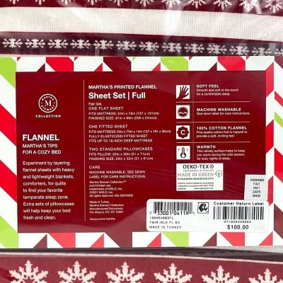 Martha Stewart Flannel Fair Isle Snowflakes Full Sheet Set Red 2
