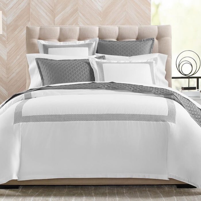 Hudson Park Embroidered Geo Euro Sham White/Slate 2