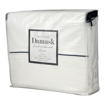 Charter Club Damask Embroidered Hem Full Sheet Set Navy-White 2