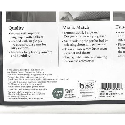 Charter Club Damask Embroidered Hem Full Sheet Set Navy-White 4