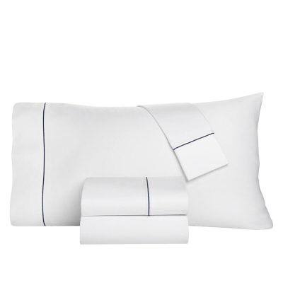 Charter Club Damask Embroidered Hem Sheet Set Navy-White