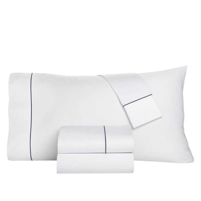 Charter Club Damask Embroidered Hem Sheet Set Navy-White