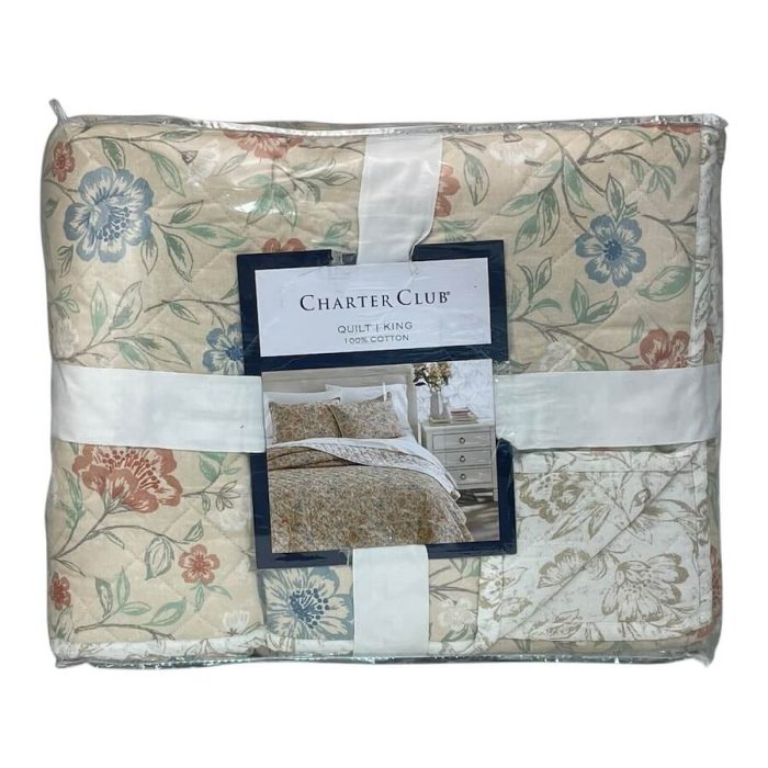 Charter Club Garden Floral King Quilt Multi Tan 3