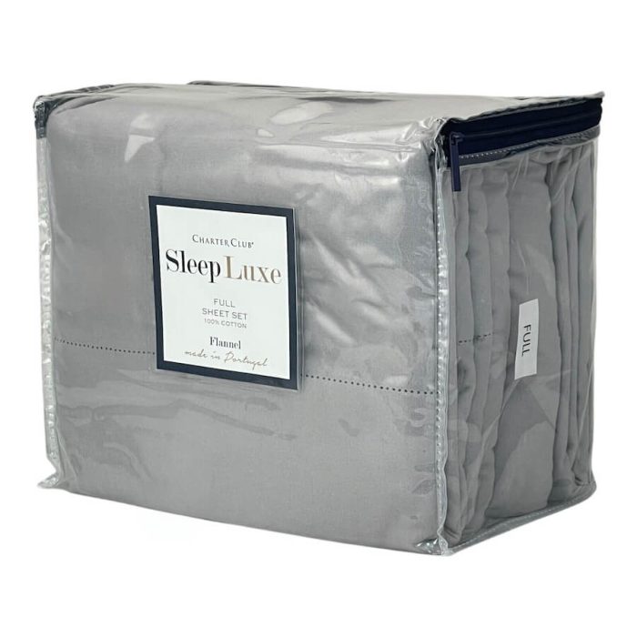 Charter Club Sleep Luxe Flannel Full Sheet Set Silver Gray 2
