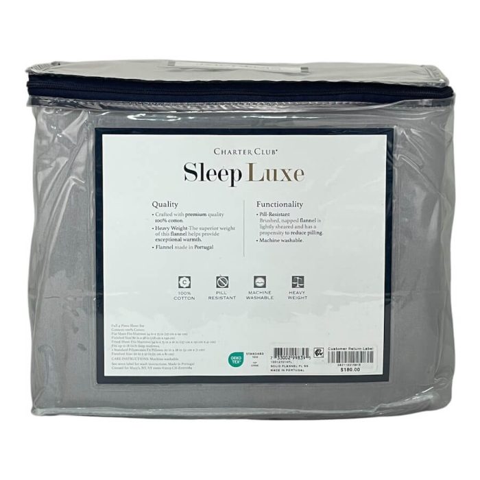 Charter Club Sleep Luxe Flannel Full Sheet Set Silver Gray 3