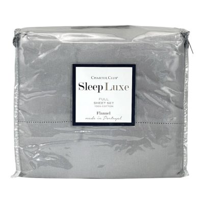 Charter Club Sleep Luxe Flannel Full Sheet Set Silver Gray