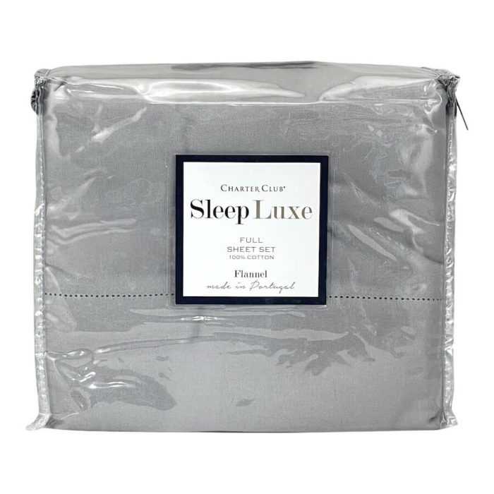 Charter Club Sleep Luxe Flannel Full Sheet Set Silver Gray