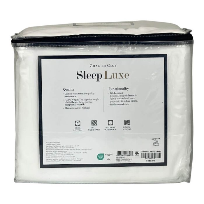 Charter Club Sleep Luxe Flannel Full Sheet Set White 3