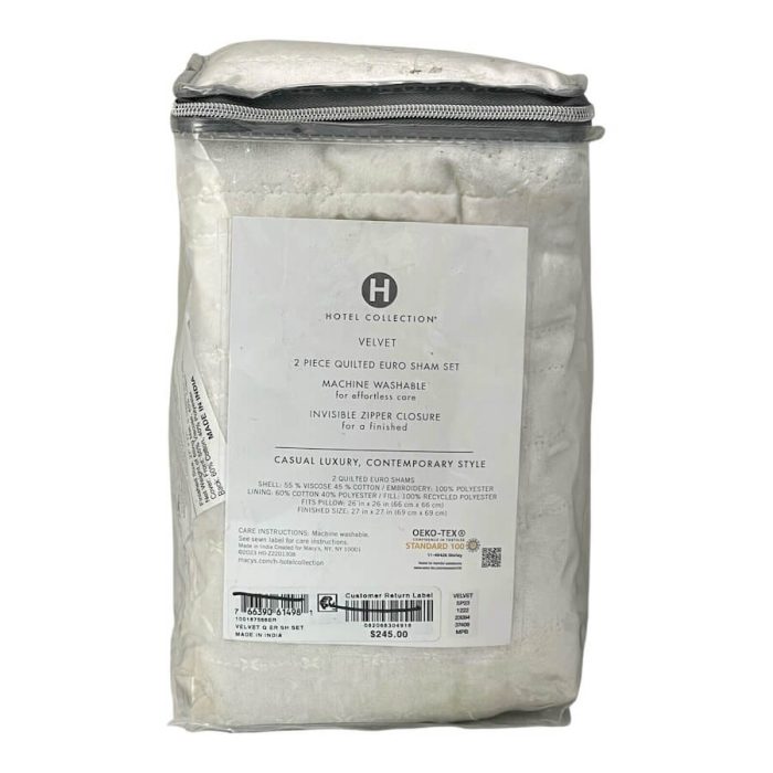 Hotel Collection Velvet Quilted Euro Sham Set Ivory 4