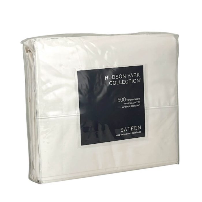 Hudson Park 500 Thread Count Extra Deep King Flat Sheet Ivory 2