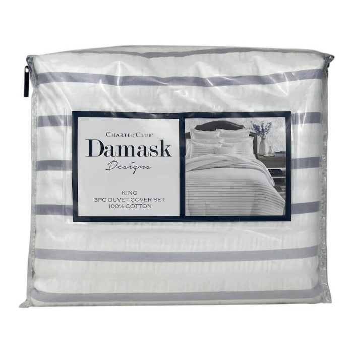 Charter Club Damask Designs Seersucker Ombre Stripe King Duvet Set