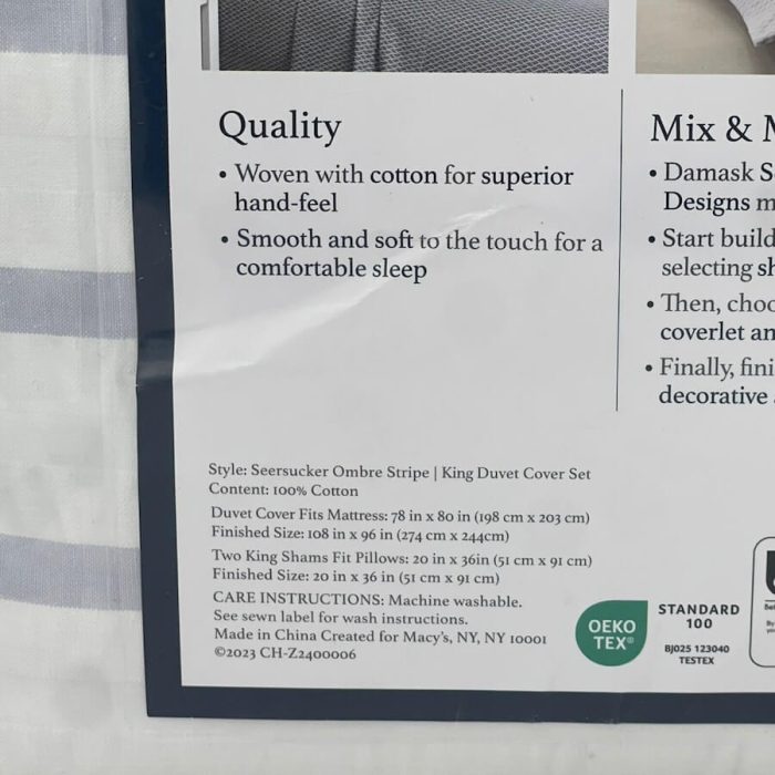 Charter Club Damask Designs Seersucker Ombre Stripe King Duvet Set 3