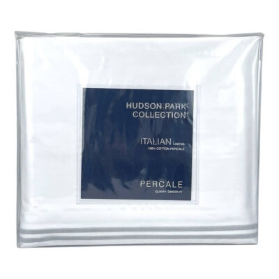 Hudson Park Italian Linens Queen Bedskirt Silver on White 1