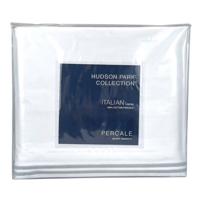 Hudson Park Italian Linens Queen Bedskirt Silver on White 1