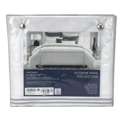 Hudson Park Italian Linens Queen Bedskirt Silver on White 2