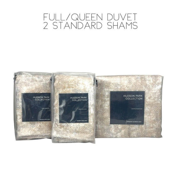 Hudson Park Linear Sandstone Full Queen Duvet Set Gold 2