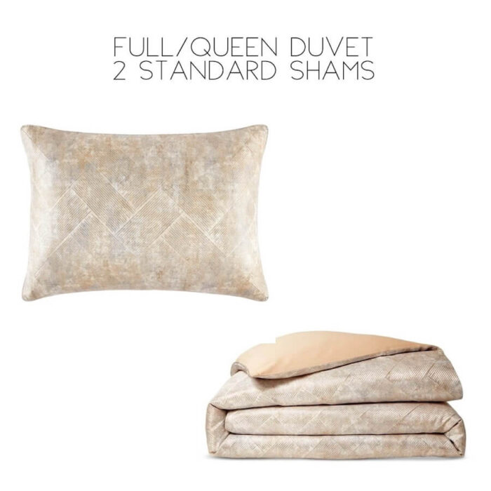 Hudson Park Linear Sandstone Full Queen Duvet Set Gold