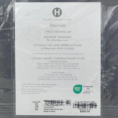 Hotel Collection Structure King Duvet Set Charcoal Grey 2