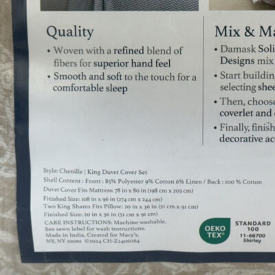Charter Club Damask Designs Chenille Jacquard King Duvet Set 6