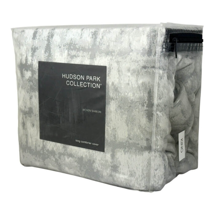 Hudson Park Woven Shibori King Duvet Cover Light Slate 2