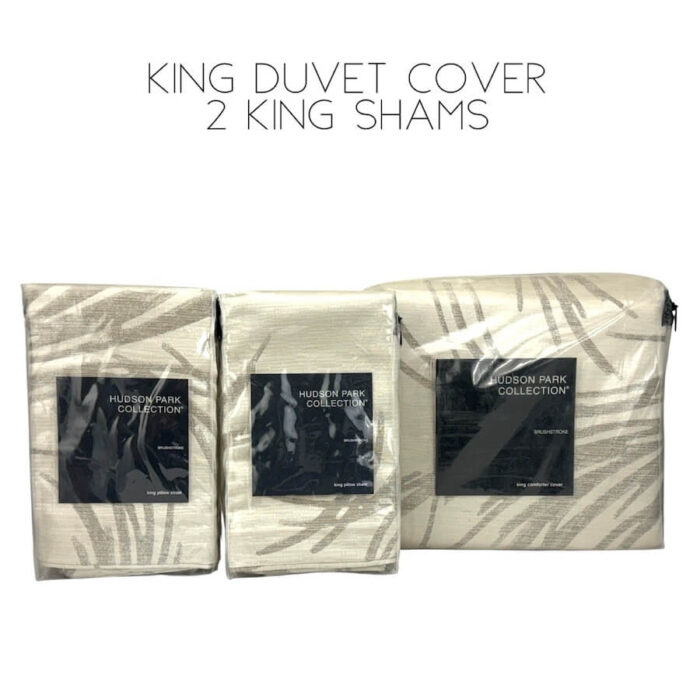 Hudson Park Brushstroke 3 Piece King Duvet Set Taupe 2