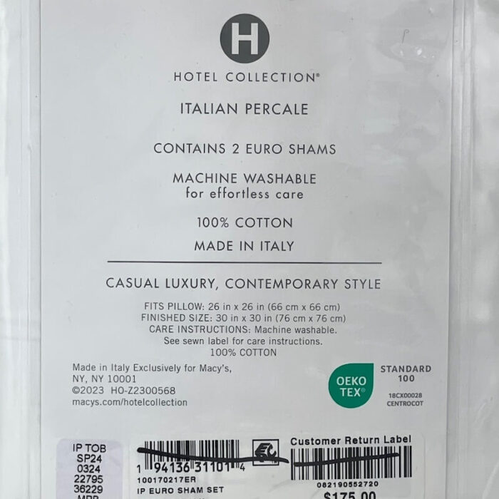 Hotel Collection Italian Percale Euro Sham Set White 4
