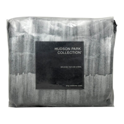 Hudson Park Brushed Texture Stripe King Duvet Cover Gray