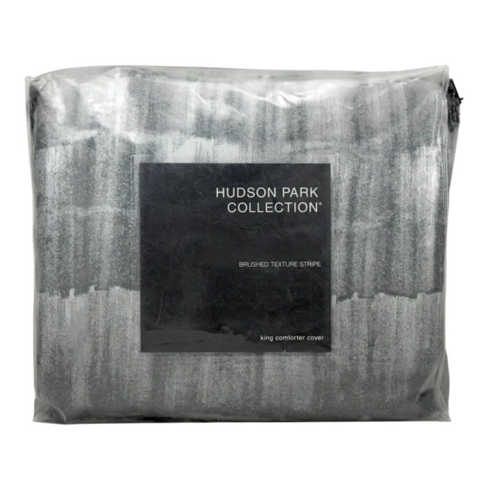 Hudson Park Brushed Texture Stripe King Duvet Cover Gray