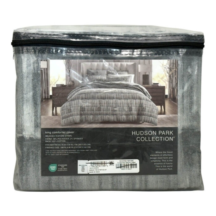 Hudson Park Brushed Texture Stripe King Duvet Cover Gray 3