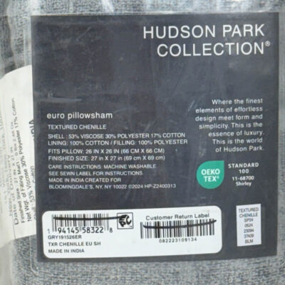 Hudson Park Textured Chenille Quilted Euro Sham Gray 4