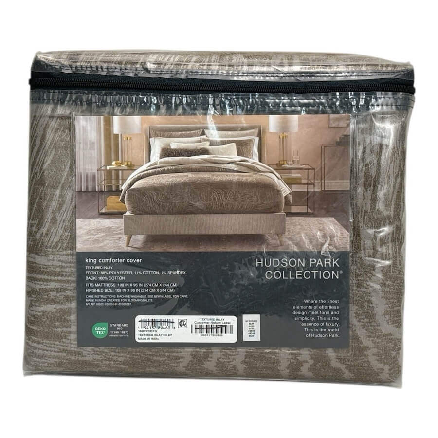 Hudson Park Textured Inlay King Duvet Cover Truffle Brown 2 Hudson Park Textured Inlay King Duvet Cover Truffle Brown 2