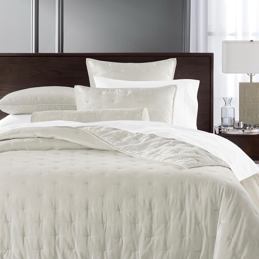 Hotel Collection Solid Velvet Quilted Coverlet Set White