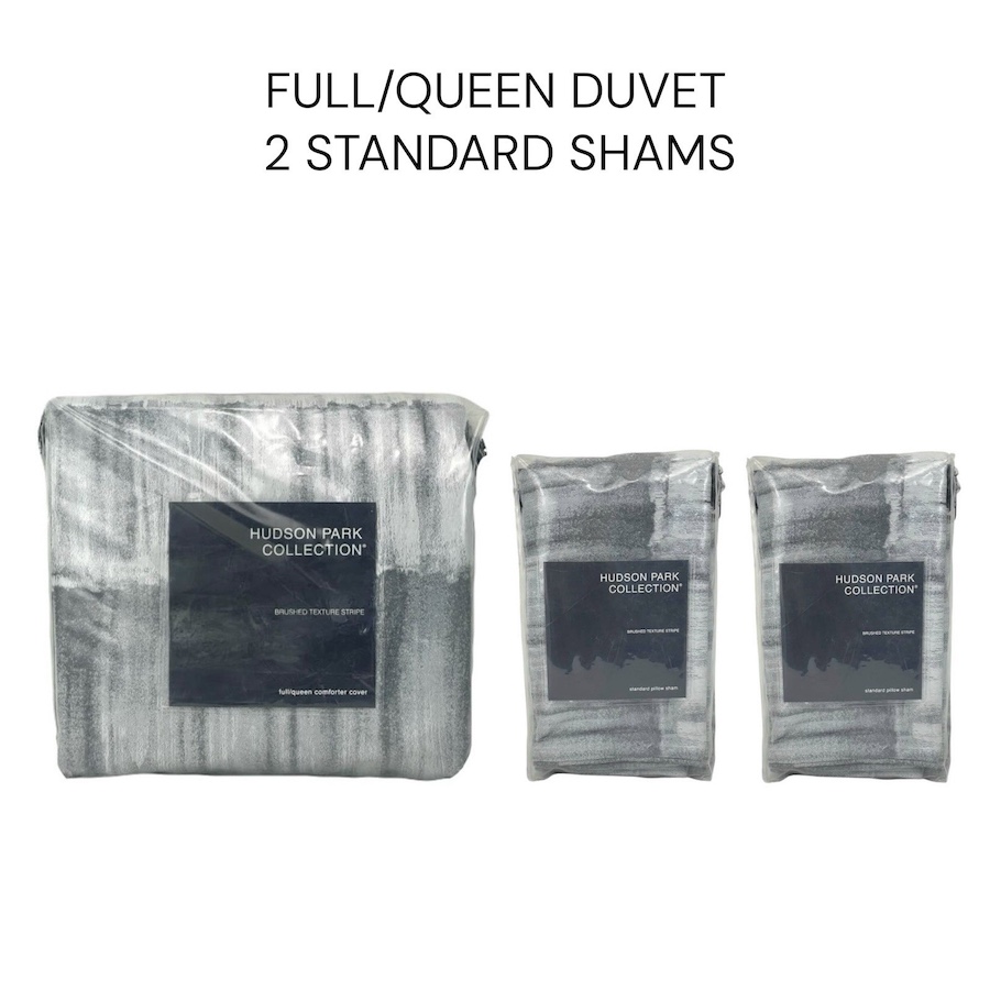 Hudson Park Brushed Texture Stripe Full:Queen Duvet Set 2 Hudson Park Brushed Texture Stripe Full/Queen Duvet Set 2