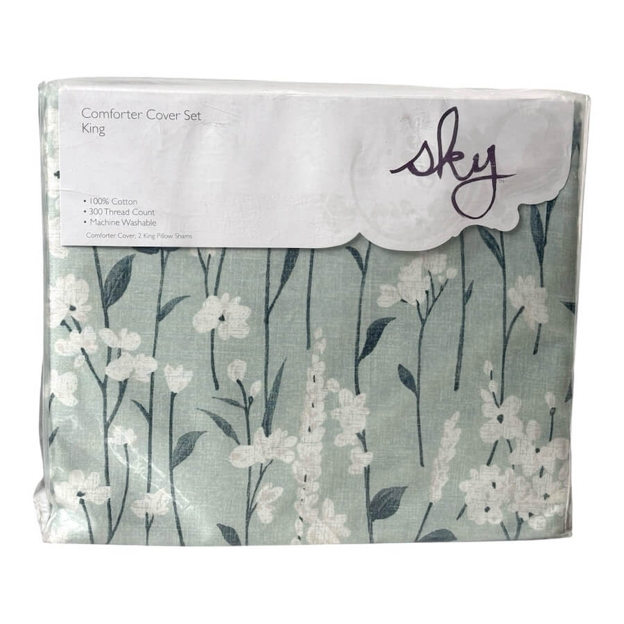 Sky Field Flowers 3 Piece King Duvet Set Aqua Green Sky Field Flowers 3 Piece King Duvet Set Aqua Green